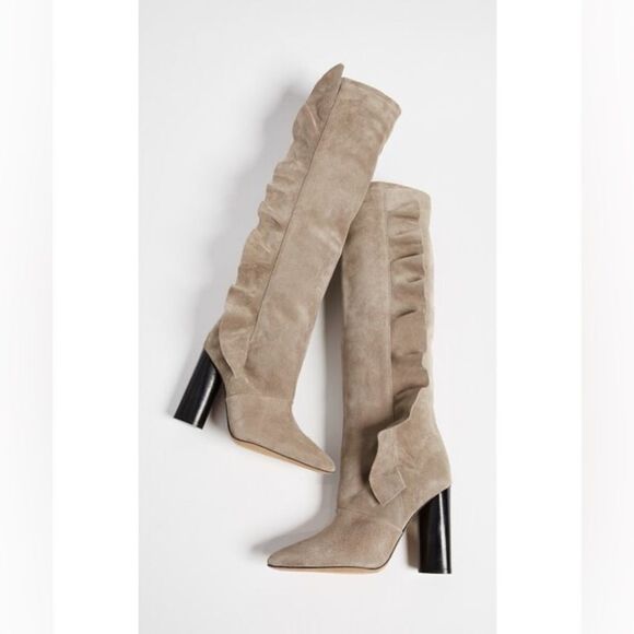 IRO Shoes - NIB IRO Cidravol Ruffle-Trim Suede Slouchy Knee-High Boots in Taupe $760 size 36
